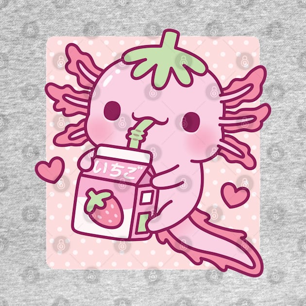 Cute Axolotl Loves Japanese Strawberry Milk by rustydoodle